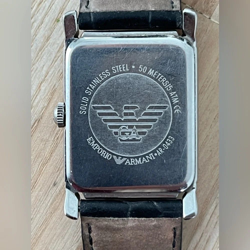 Emporio Armani Vintage Watch Original Box Stainless Case Leather Strap WhiteDial